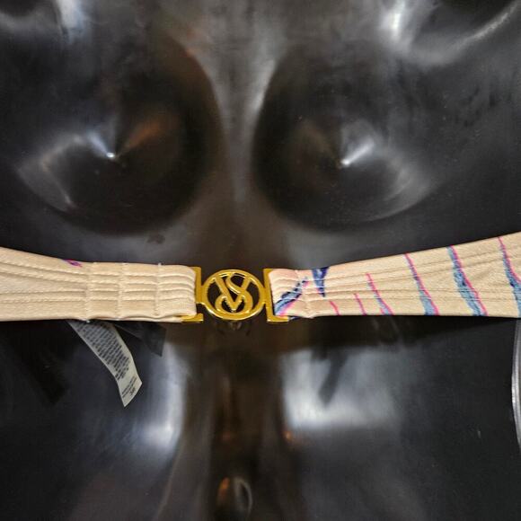 Victoria's Secret 36B Bombshell Bikini Top Blue White Pink Fern Palm Swim Sequin - Picture 7 of 9